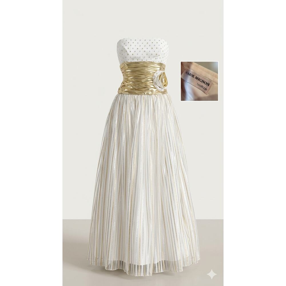 Vintage Carol Mignon Boutique Gold & Silver Metallic Tulle Prom Gown - XS/S